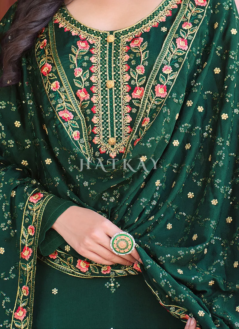 Green Sequence Embroidered Pakistani Pant Style Suit