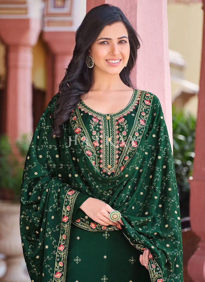 Green Sequence Embroidered Pakistani Pant Style Suit