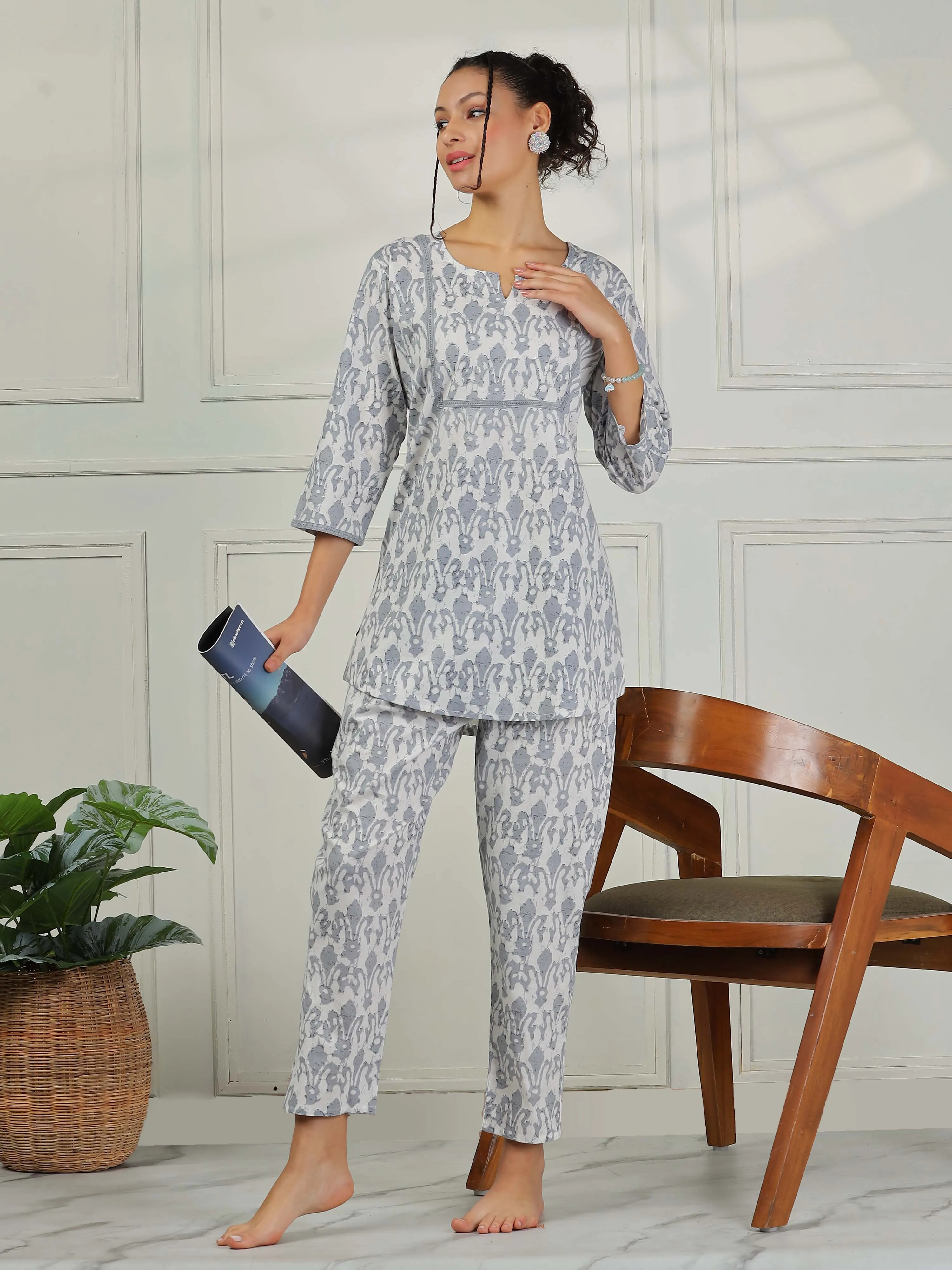 Grey Cotton Pajama Set for Women Soft & Stylish Nightwear