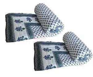 HOPEE SHOP 210 TC Pure Cotton Jaipuri Razai Floral Print Single Bed Rajai Rajasthani AC Quilt Light Weight - Grey (Set of 2 (55x85 Inch