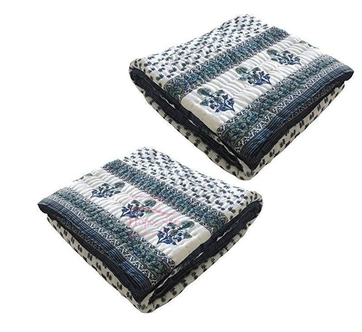 HOPEE SHOP 210 TC Pure Cotton Jaipuri Razai Floral Print Single Bed Rajai Rajasthani AC Quilt Light Weight - Grey (Set of 2 (55x85 Inch