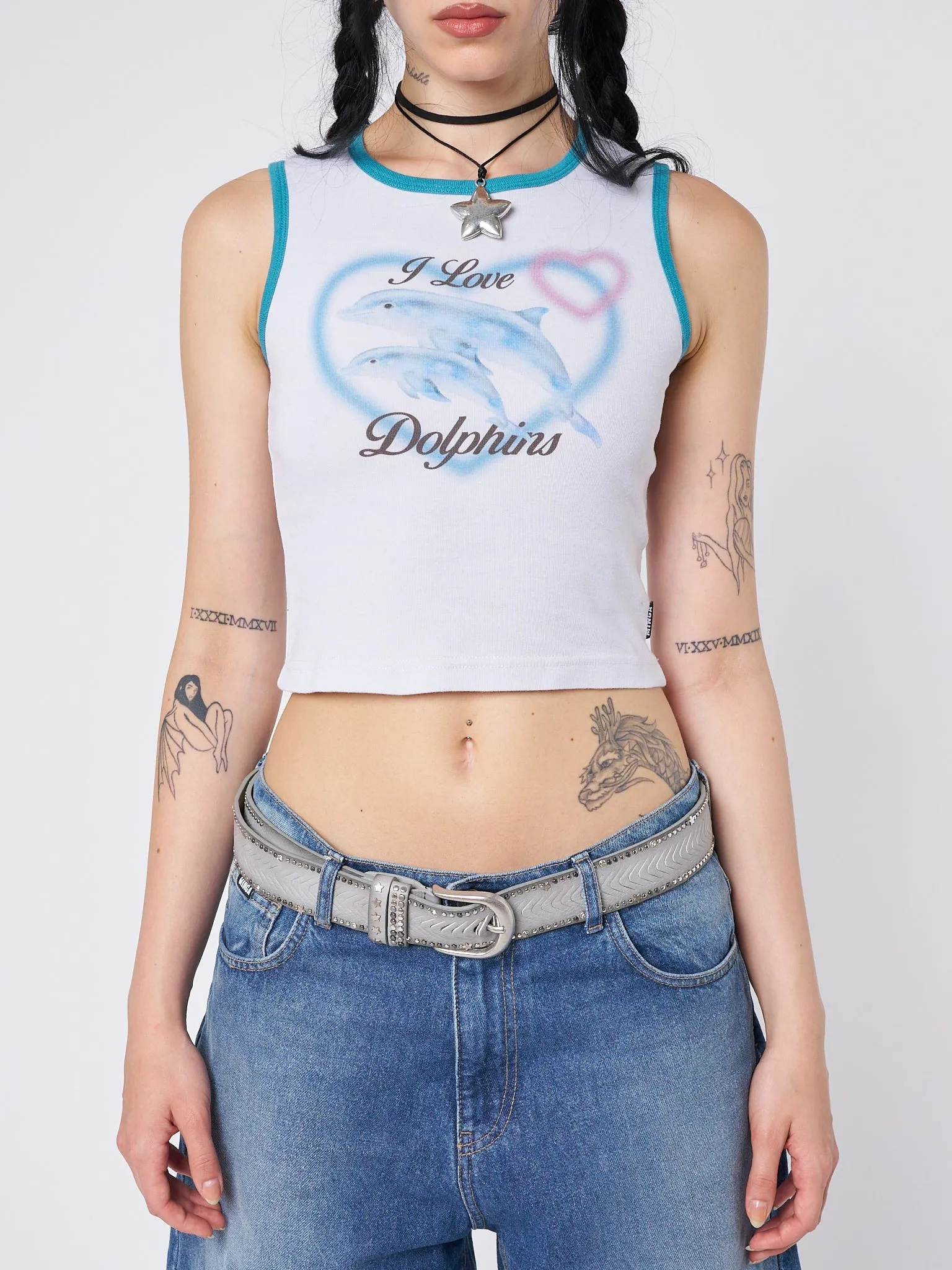 I Love Dolphins Print Vest Top