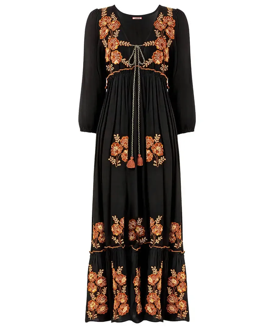 Joe Browns 10 Black Sensational Embroidered Boho Dress