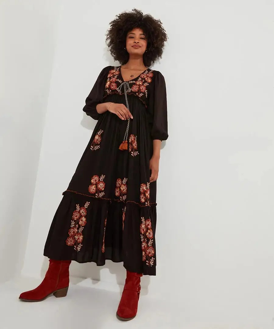 Joe Browns 10 Black Sensational Embroidered Boho Dress