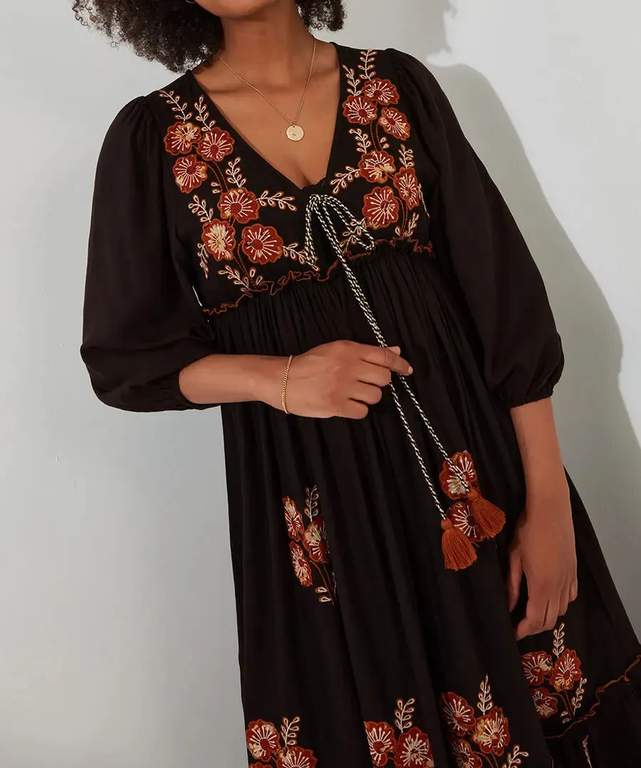 Joe Browns 10 Black Sensational Embroidered Boho Dress