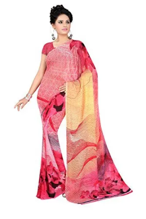 Livie Women's Georgette Sarees Party Wear/Fancy Georgette Sarees/Printed Georgette Sarees - Fuscia