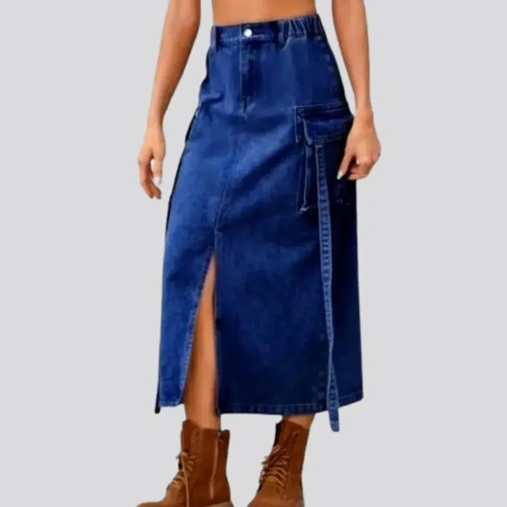 Long cargo denim skirt
 for ladies