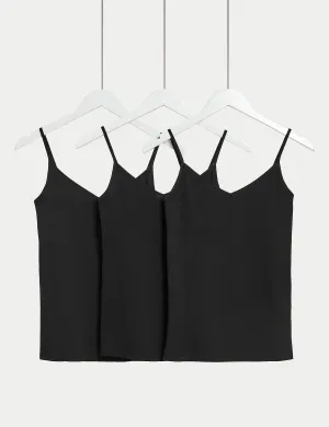 Marks & Spencer 3 Cotton Strap Vests, Black