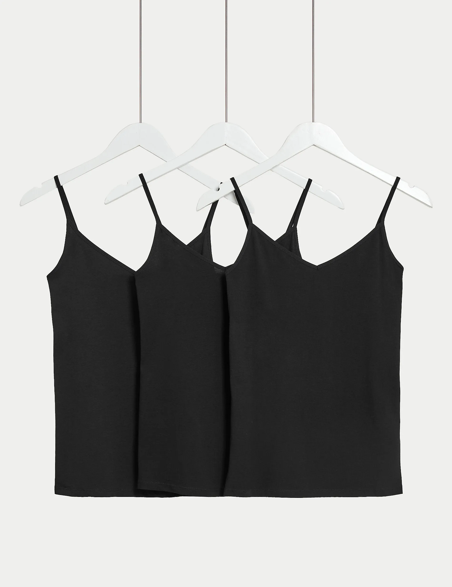 Marks & Spencer 3 Cotton Strap Vests, Black