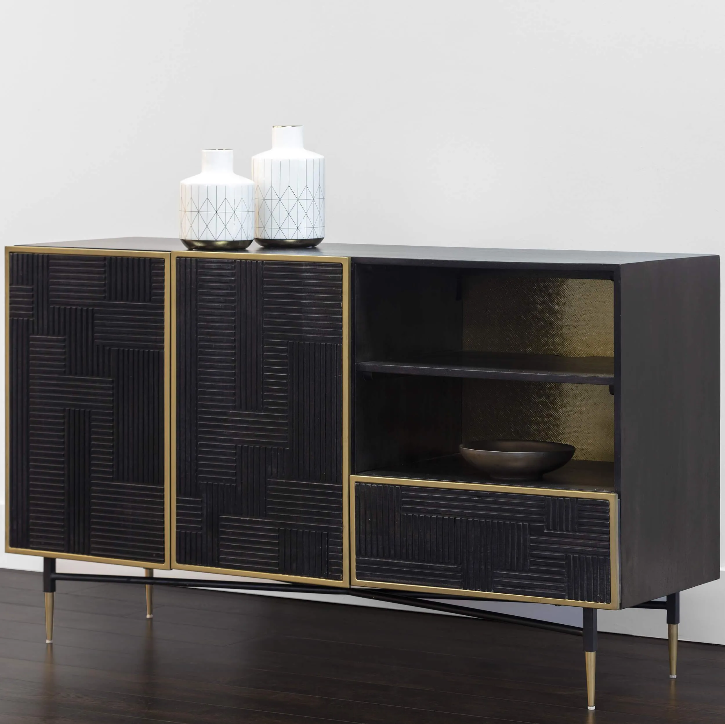 Marwood Sideboard, Brass/Dark Brown