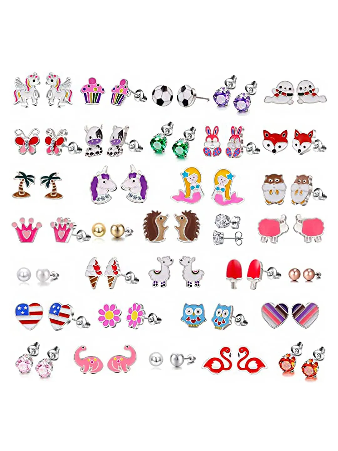 Melbees by Yellow Chimes Stud Earrings for Girls Combo of 33 Pairs Studs Earrings of Small Intresting Cute Characters Multicolor Stud Earrings Set for Kids and Girls.