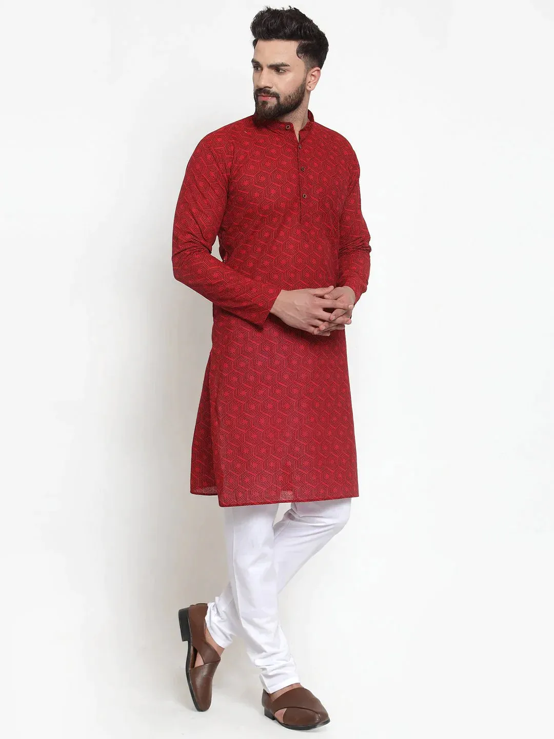 Men Red Printed Kurta Only