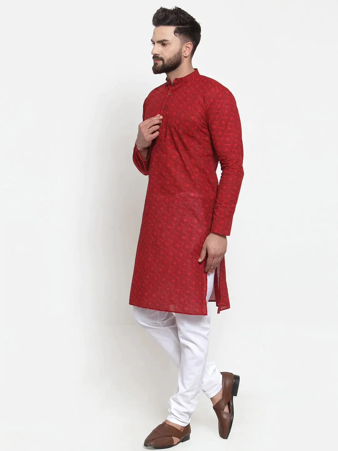 Men Red Printed Kurta Only