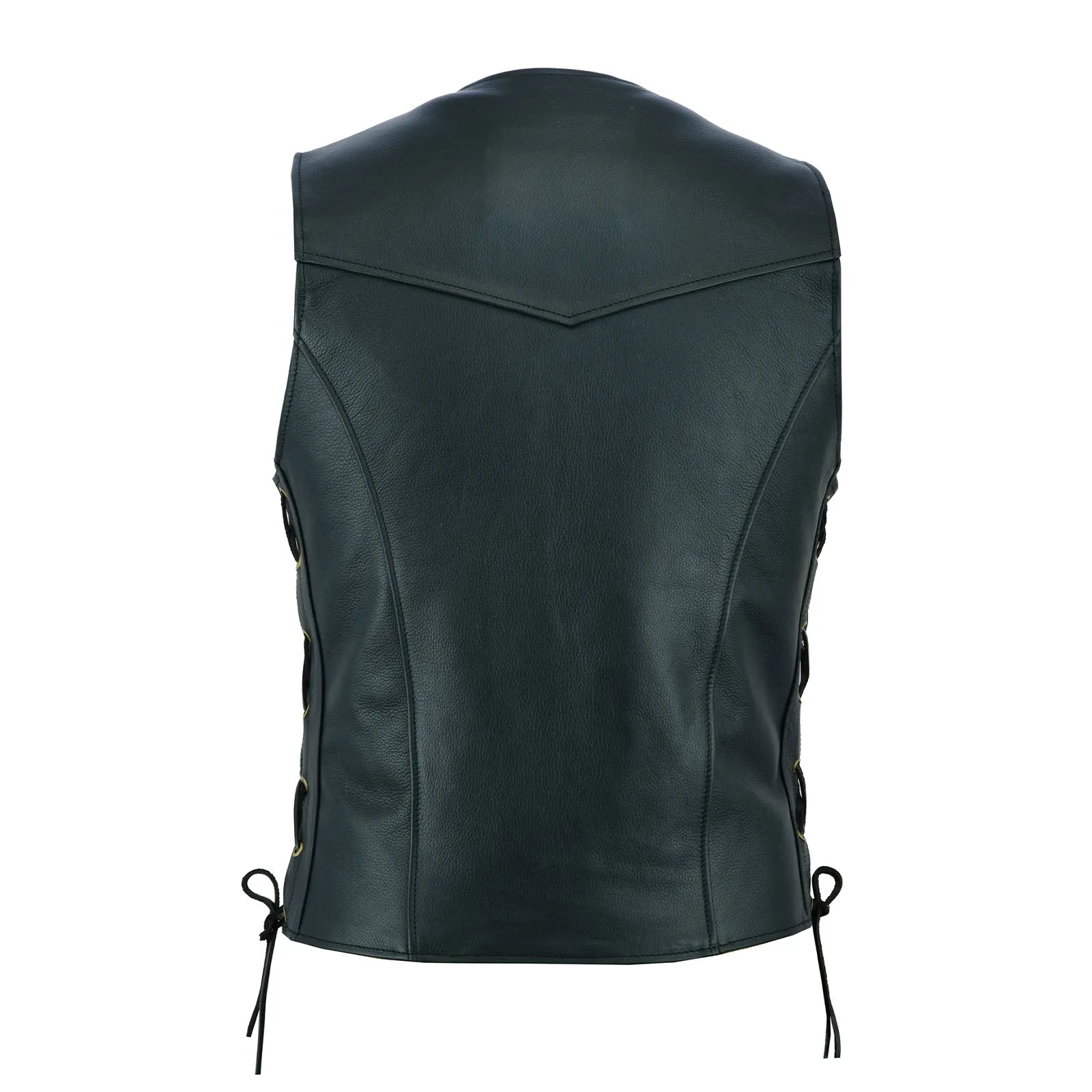 Men's Black Leather Classic Motorcycle Vest with Side Laces