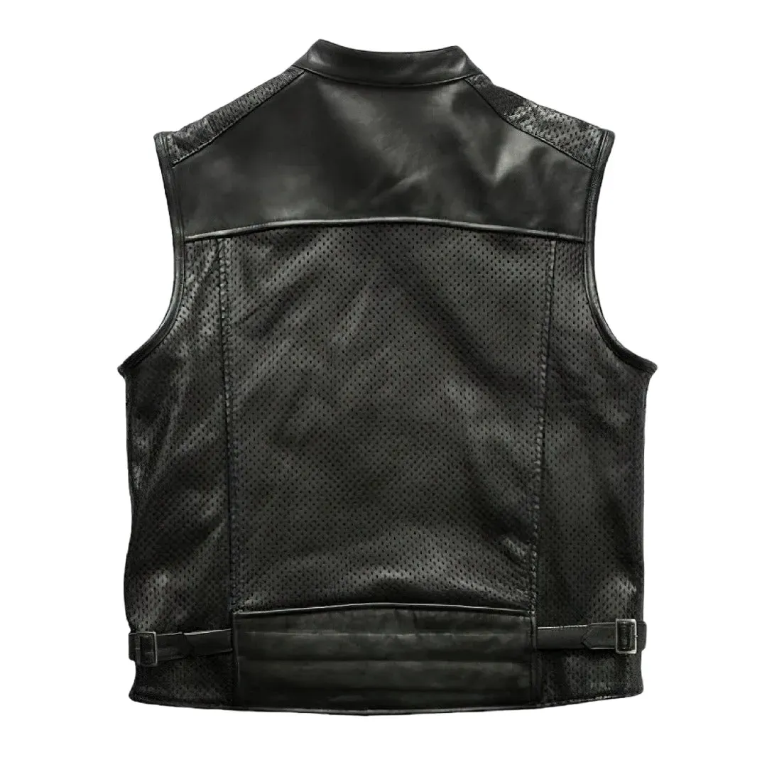 Mens Black Perforated Leather Motorcycle Vest