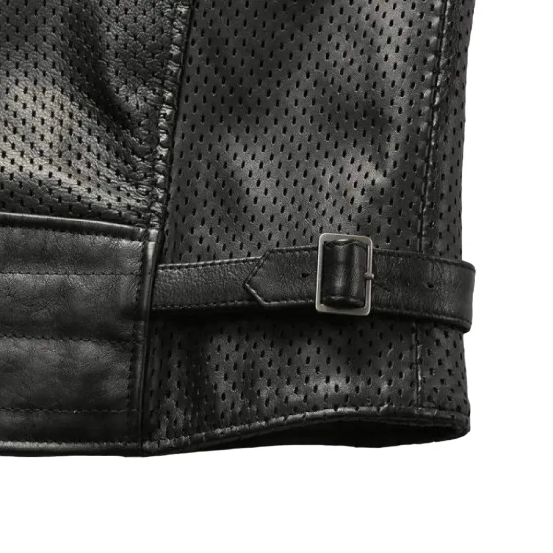 Mens Black Perforated Leather Motorcycle Vest