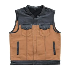 Mens Hunt Club Leather Builder Canvas Quilted Style Rider Motorcycle Biker Vest,Leather Vest