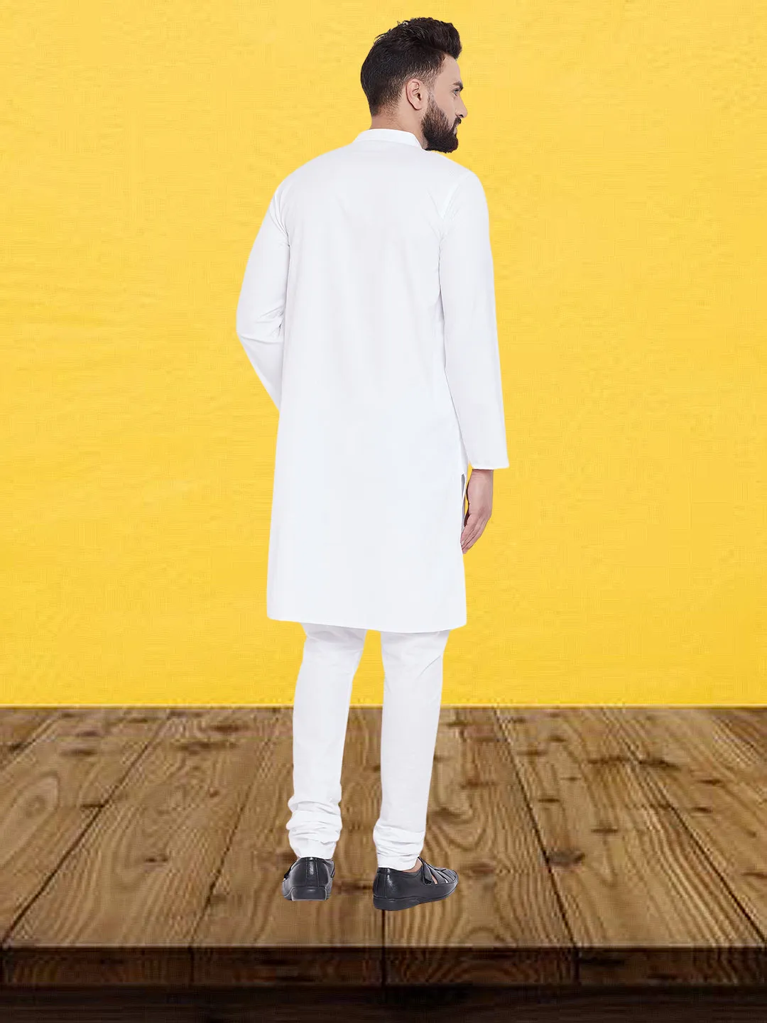 Men's Pure Cotton  Self Design White Kurta - Even Apparels