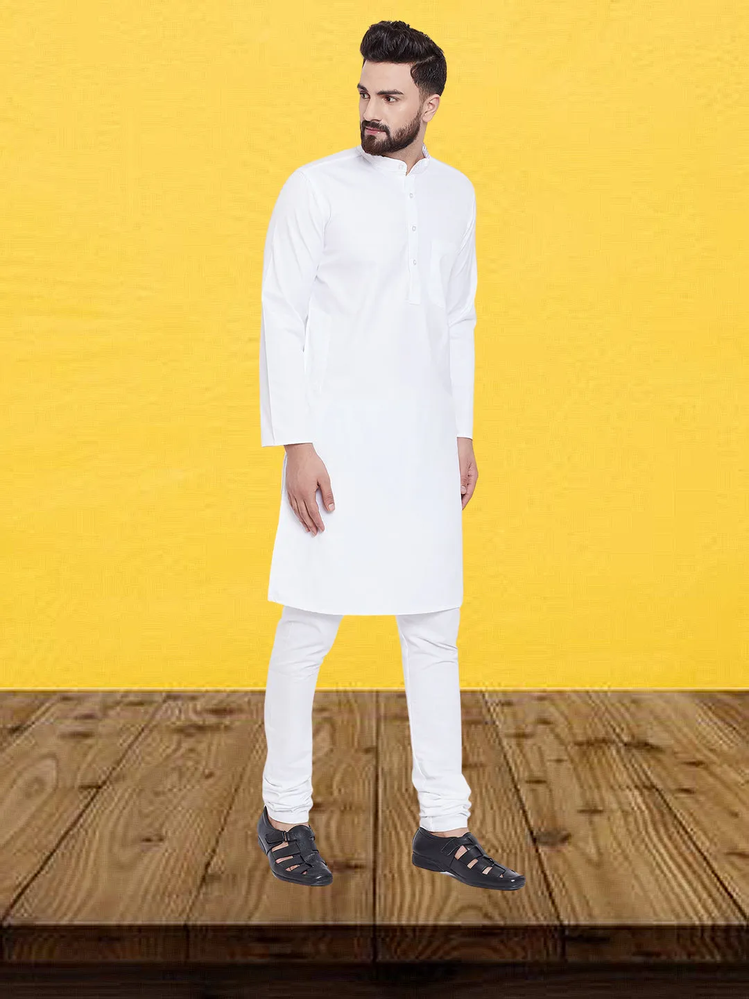 Men's Pure Cotton  Self Design White Kurta - Even Apparels