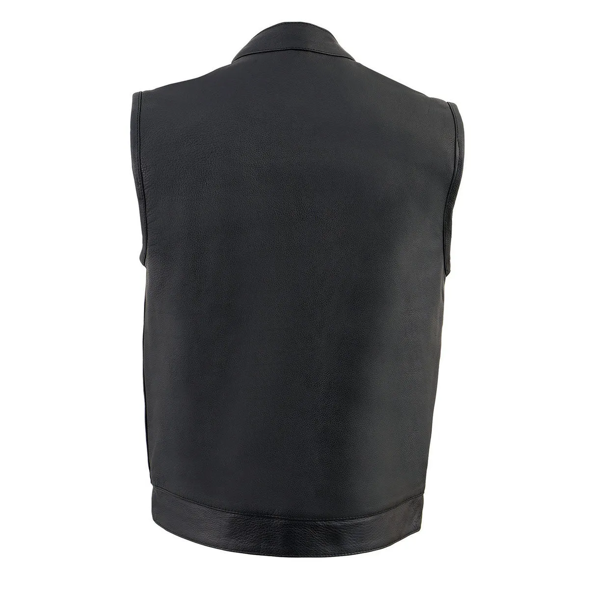 Milwaukee Leather MLM3510 Men's Black Premium Leather Club Style Vest - Dual Closure Open Neck Motorcycle Rider Vest