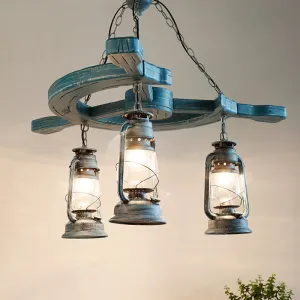 Modern 3-Light Blue Industrial Chandelier with Clear Glass Shade for Living Room