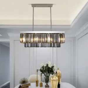 Modern Smoke Gray Crystal Rectangle Chandelier: 6/8/10 Heads, Dining Room Lighting