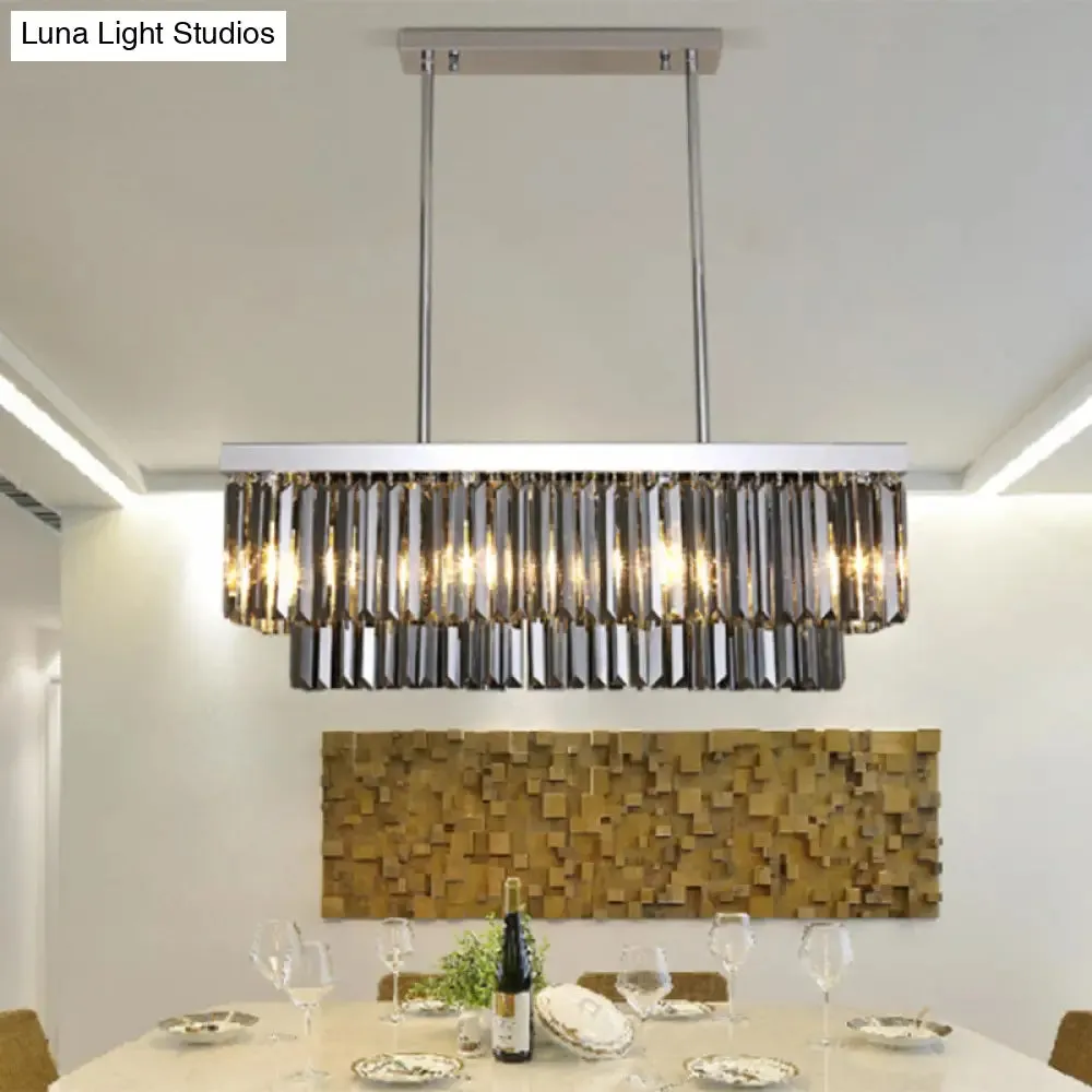 Modern Smoke Gray Crystal Rectangle Chandelier: 6/8/10 Heads, Dining Room Lighting