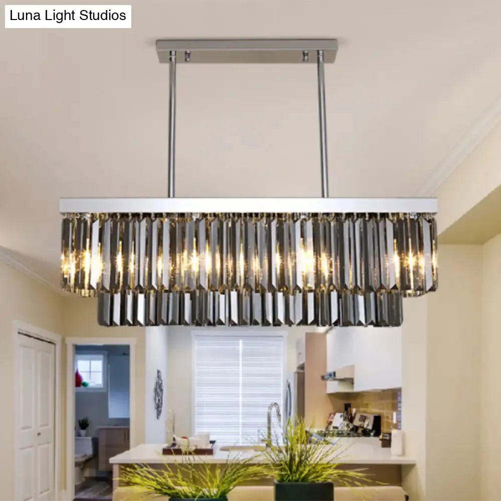 Modern Smoke Gray Crystal Rectangle Chandelier: 6/8/10 Heads, Dining Room Lighting