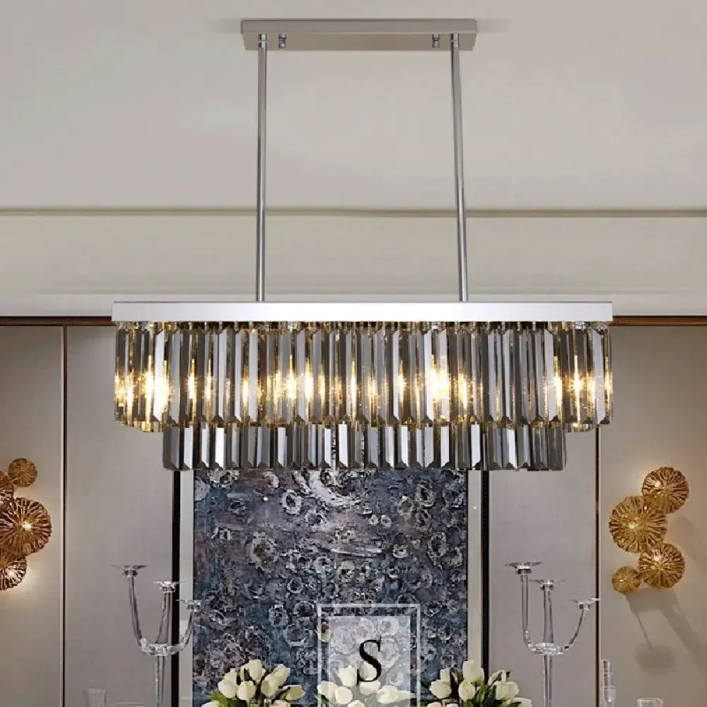 Modern Smoke Gray Crystal Rectangle Chandelier: 6/8/10 Heads, Dining Room Lighting