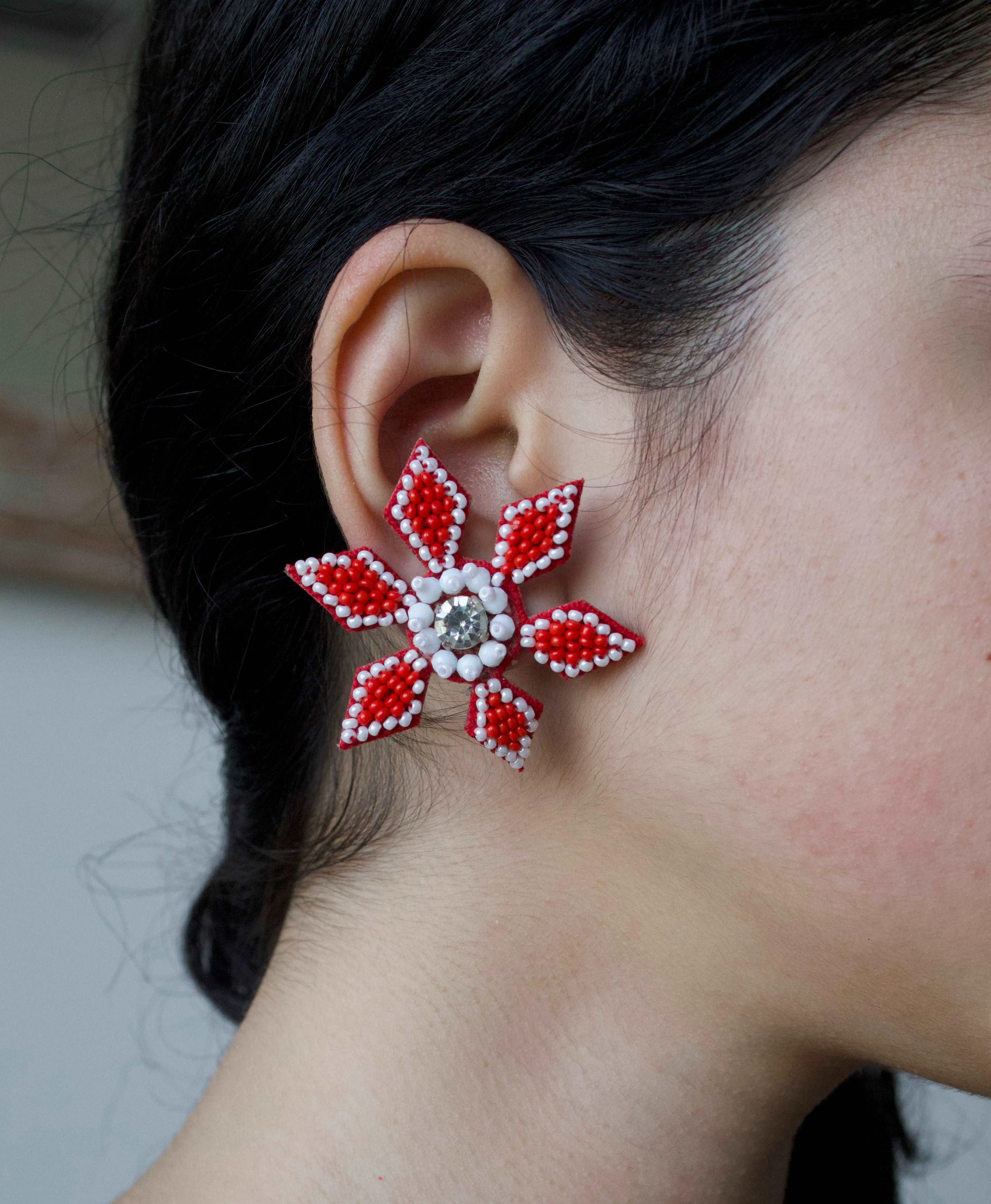 Monaco Red - Geometric Floral Studs