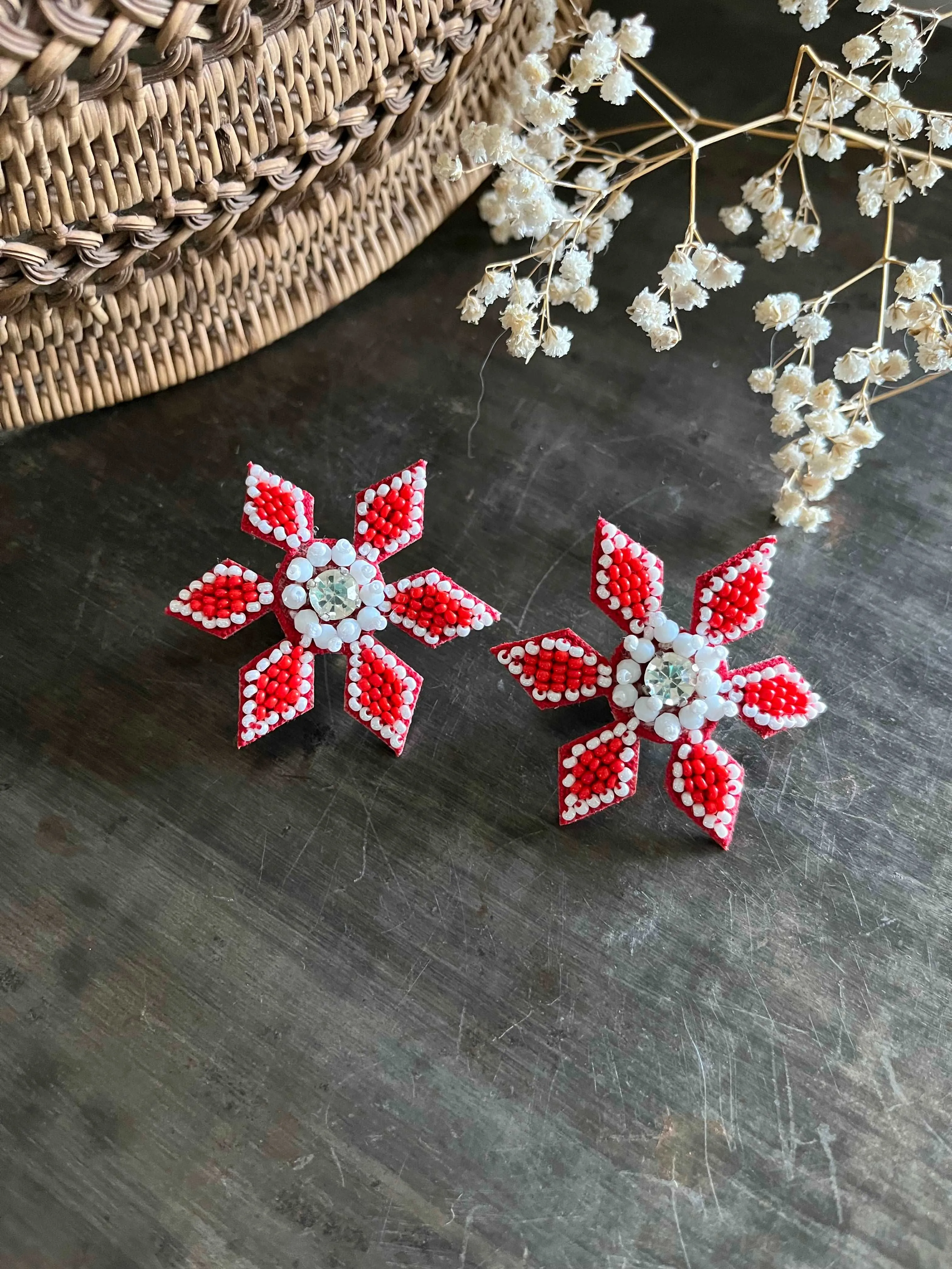 Monaco Red - Geometric Floral Studs