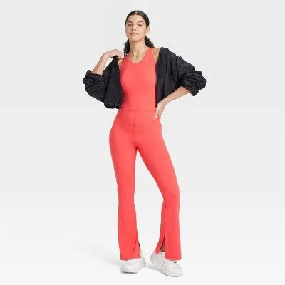 Open Box - JoyLab Women's High Neck Flare Active Bodysuits Yoga Gym Workout Jumpsuit