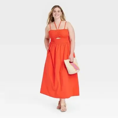 Open Box - Women's Smocked Cut-Out Maxi Sundress - Universal Thread Red XXL