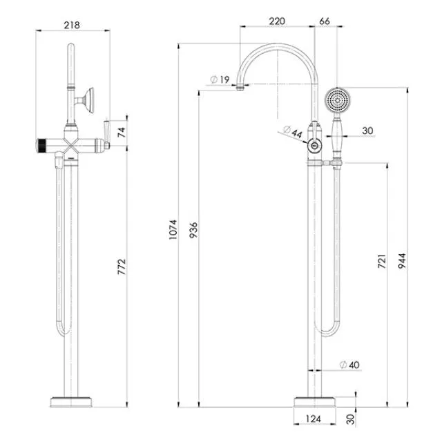 Phoenix Cromford Floor Mounted Bath Mixer with Hand Shower Matte Black