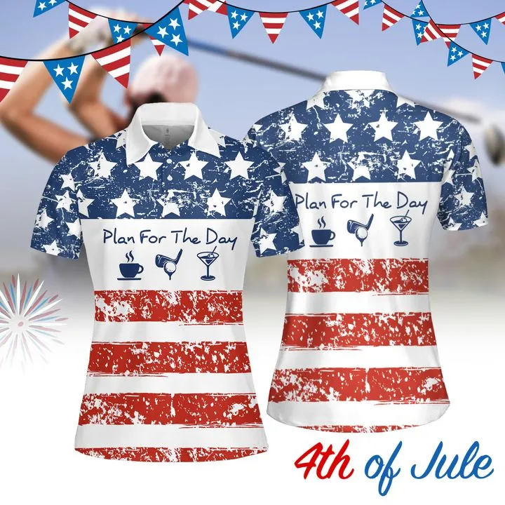 Plan For The Day Drink Cocktail American Flag Women Golf Apparels, Women Short Sleeve Polo Shirt, Sleeveless Polo Shirt