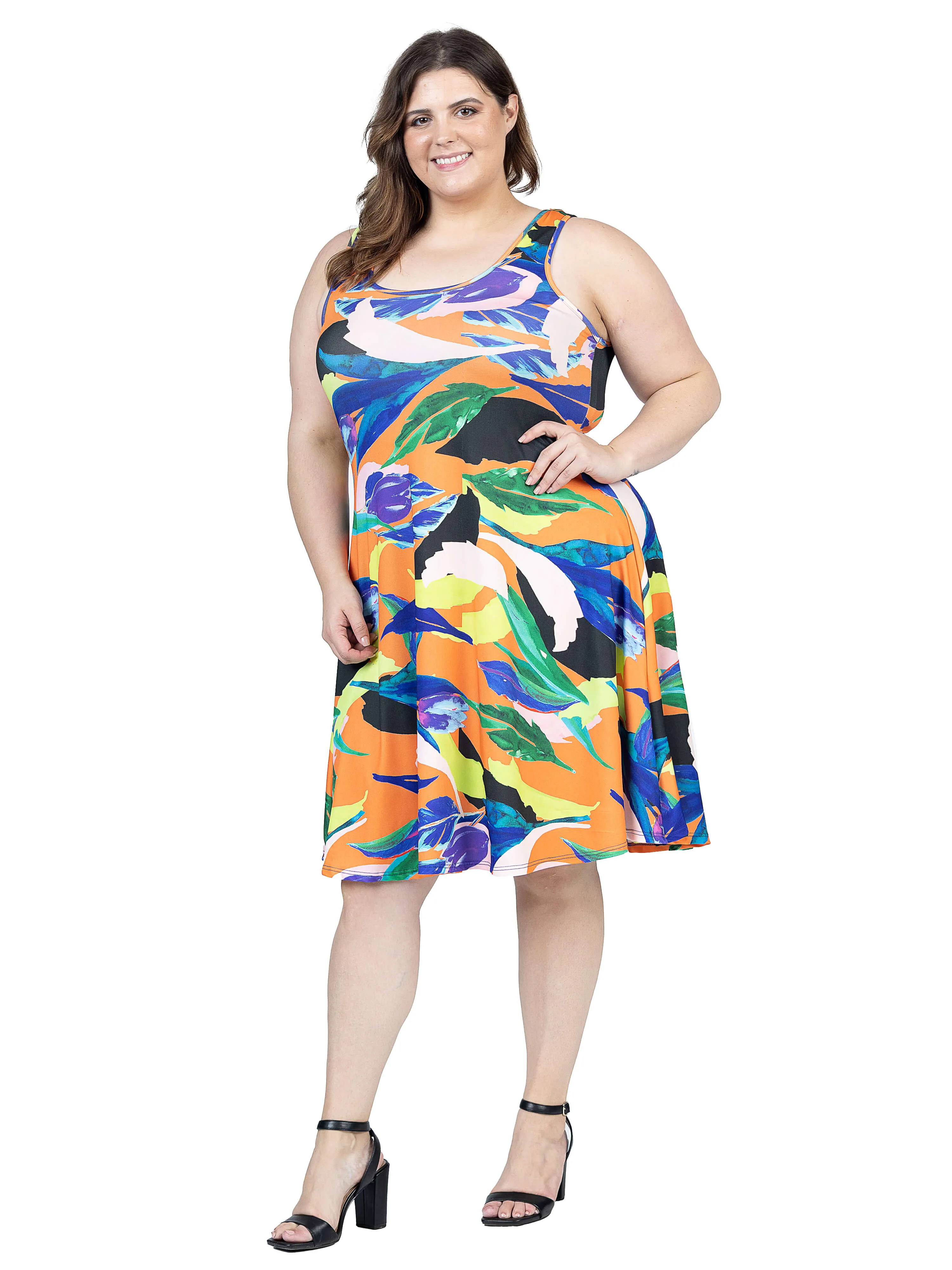 Plus Size Multicolor Sleeveless Knee Length Tank Swing Dress