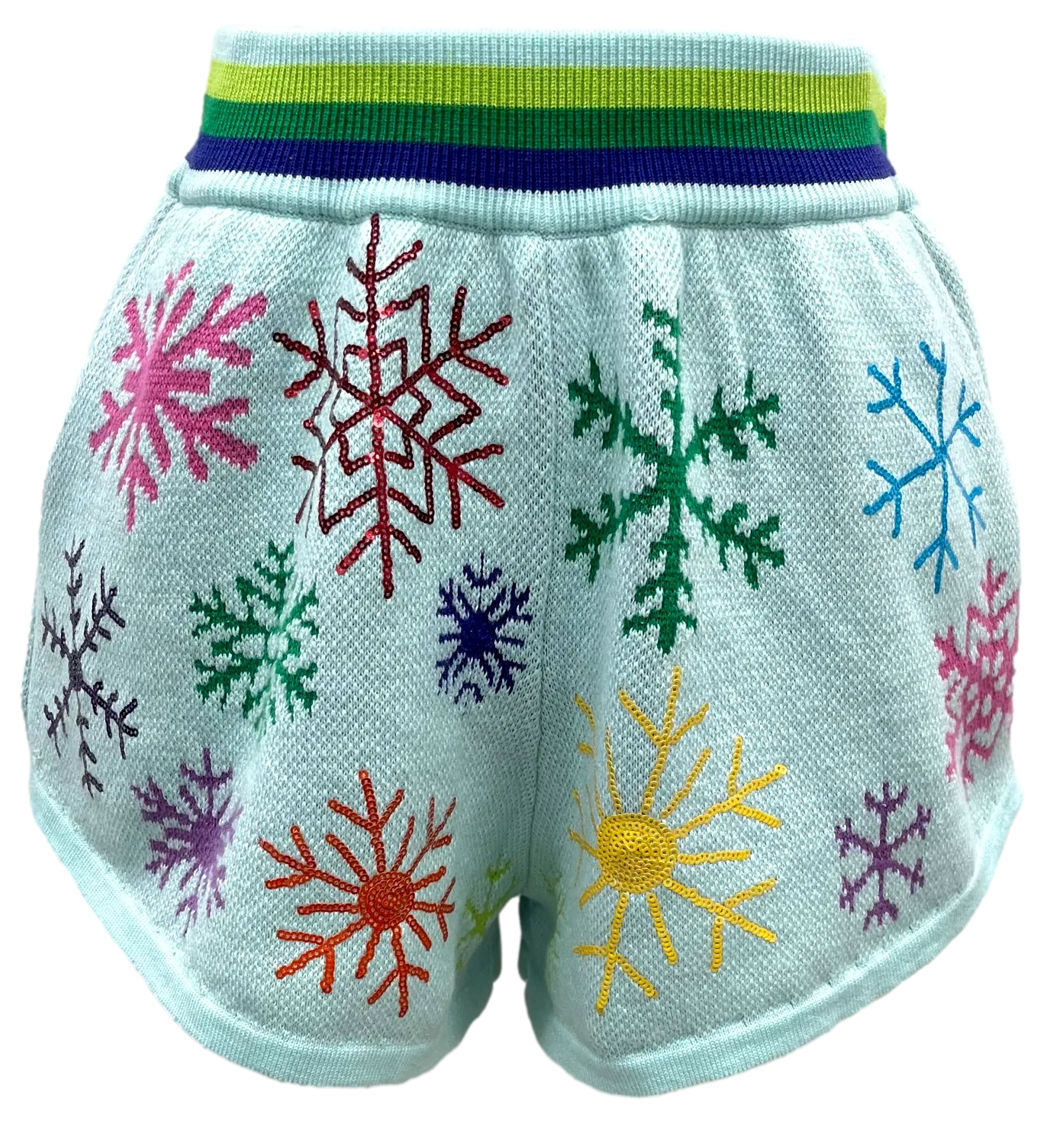 Rainbow Snowflake Knit Shorts- Light Blue (Women's)