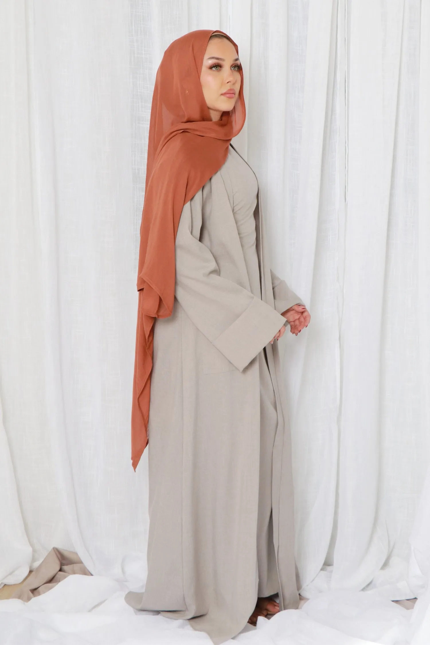 Rana linen Abaya Set- Gray