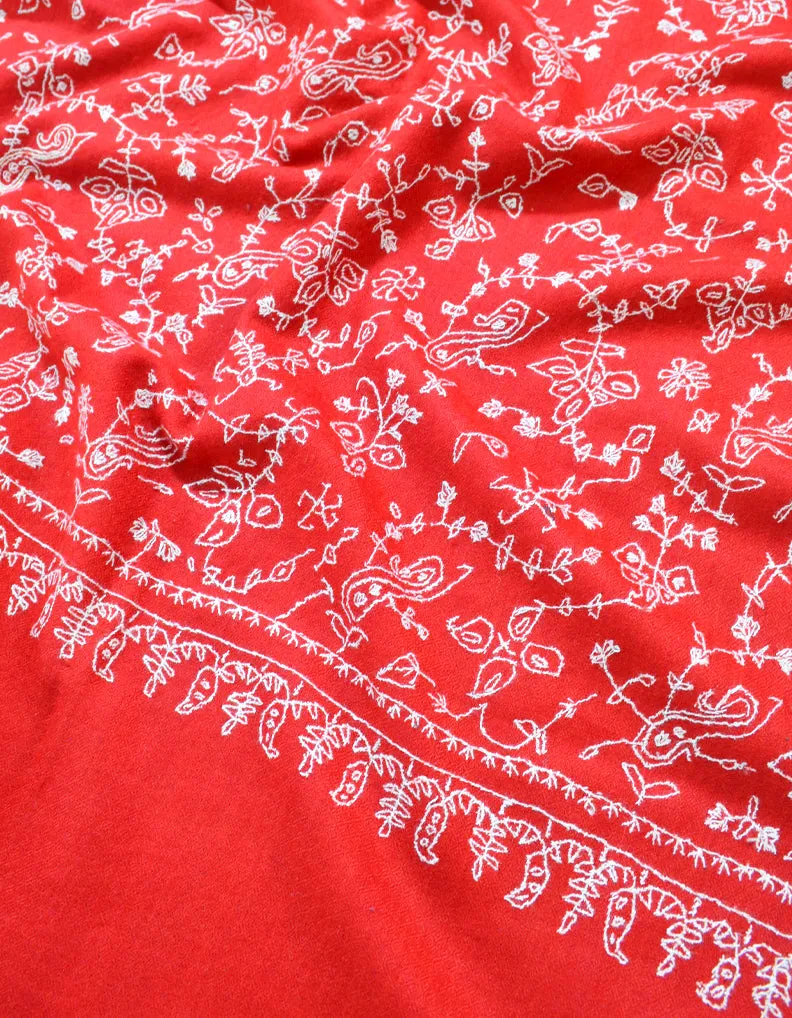 Red Pashmina Stole In Sozni 5841