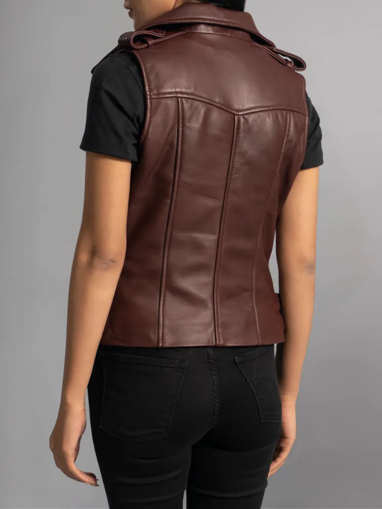 Rhonda Maroon Leather Biker Vest