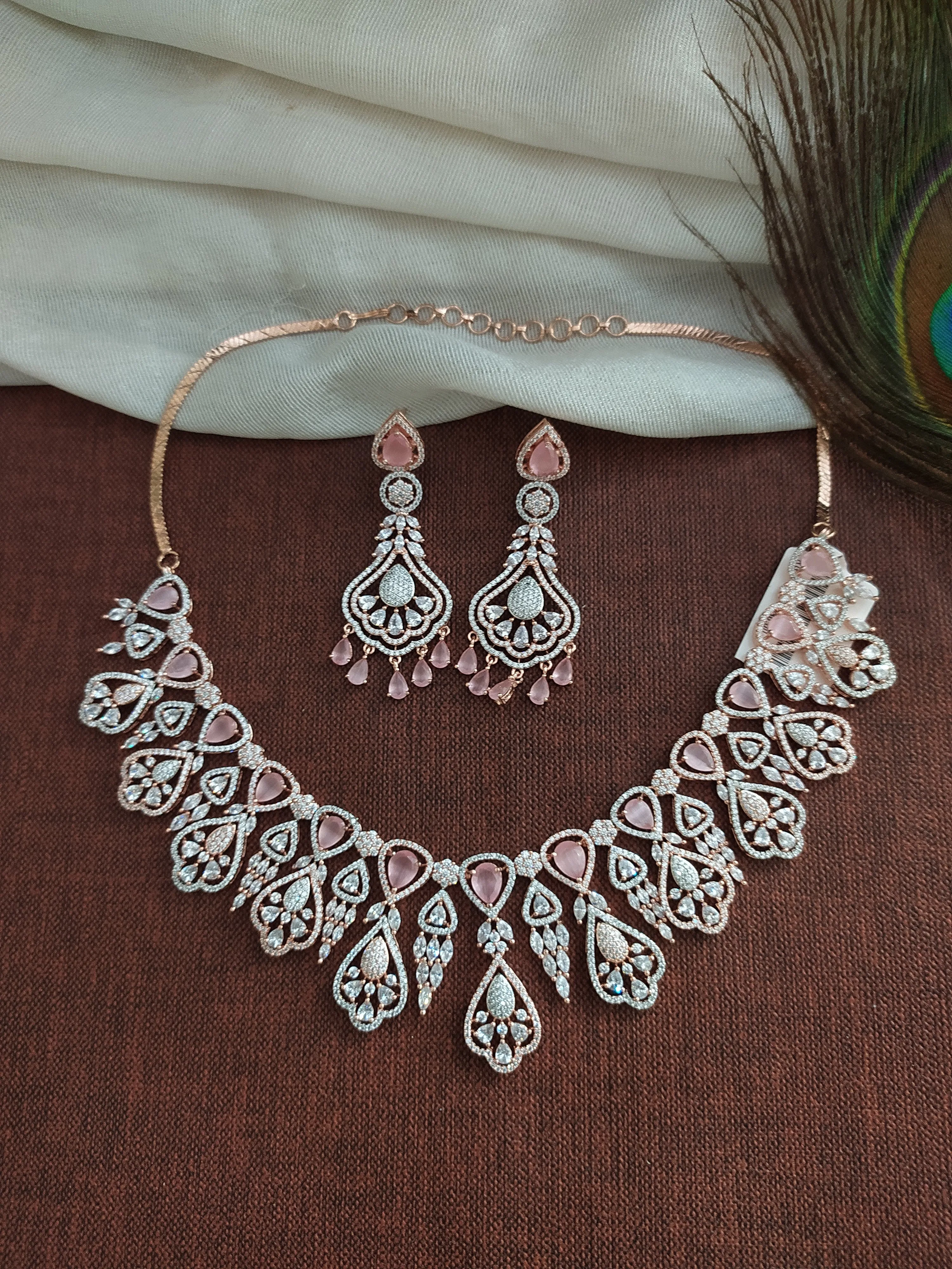 Rose-gold Polish Ad & Zircon Necklace Set