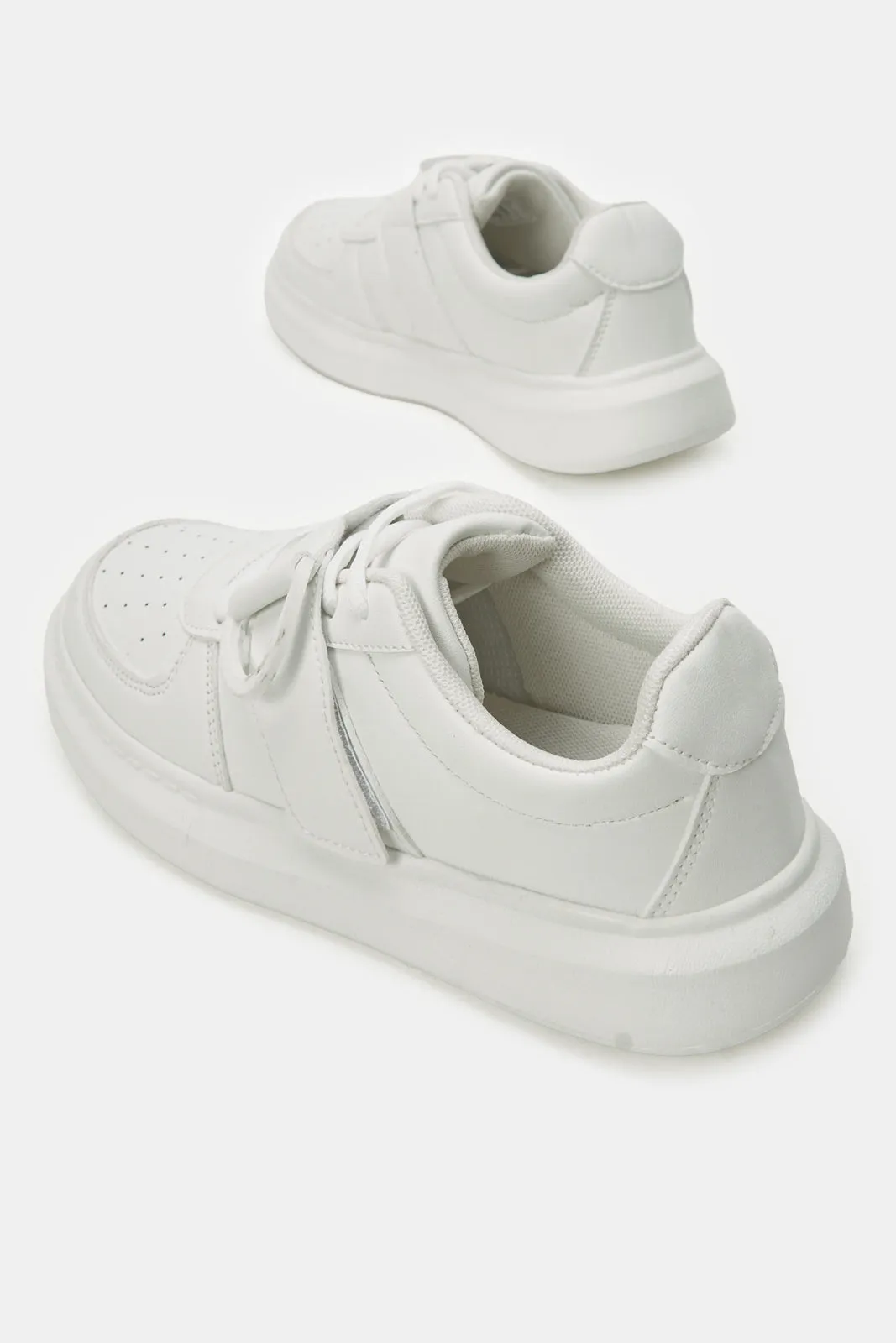 Senior Girls White Velcro Sneakers