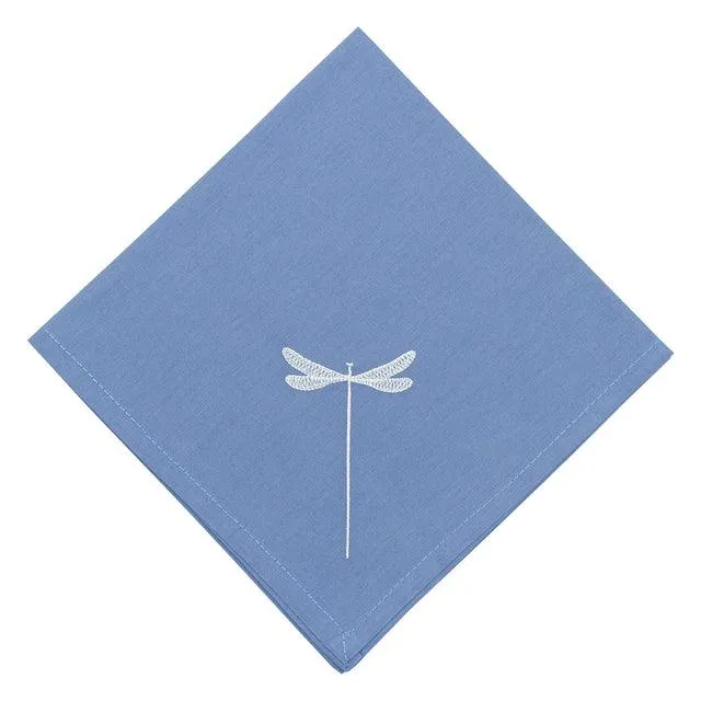 Sky Blue Mat & Napkin With Off White Dragonfly Embroidery