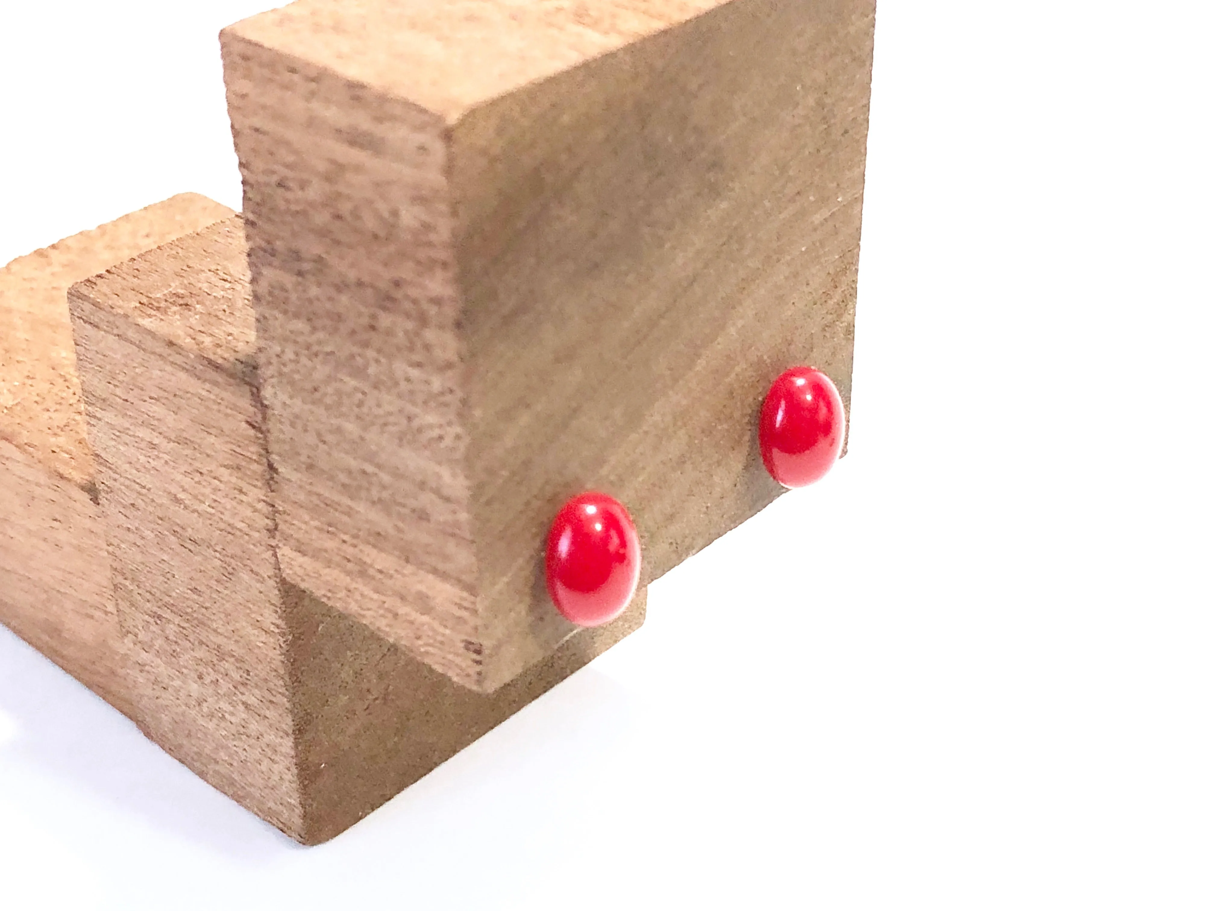 Small Cherry Red Oval Studs | Bright Red Minimalist Earrings