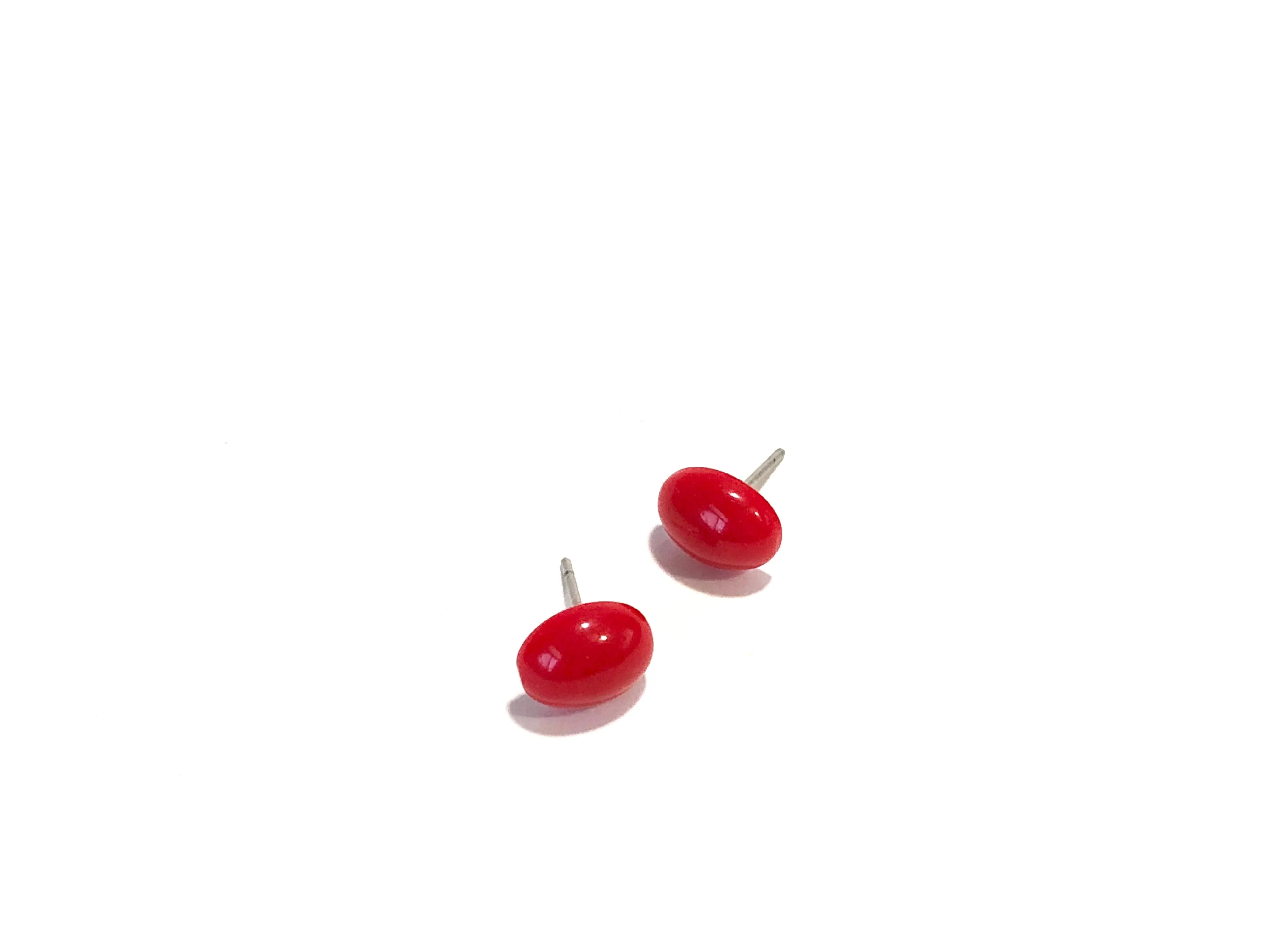 Small Cherry Red Oval Studs | Bright Red Minimalist Earrings