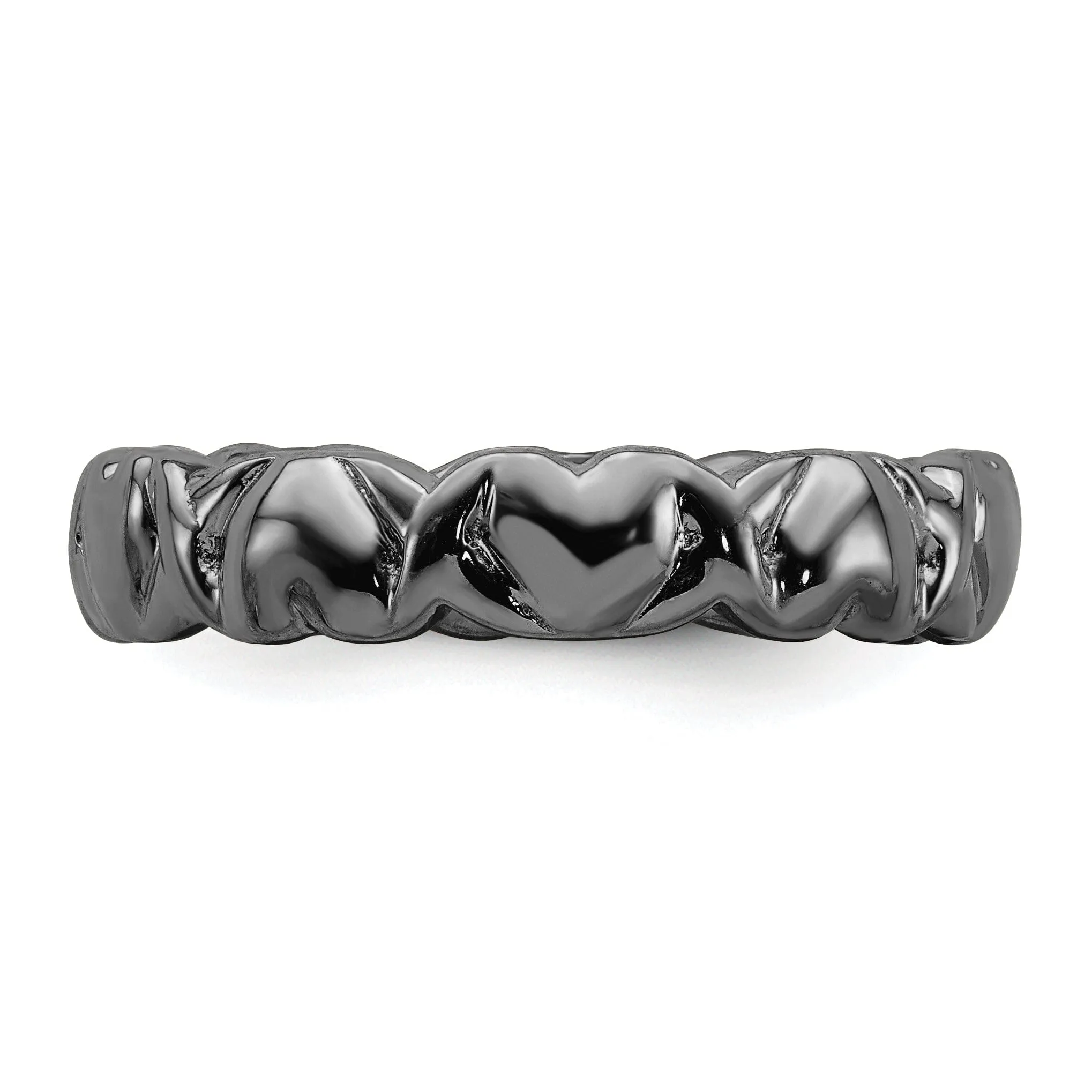 Sterling Silver Black-Plated Hearts Ring