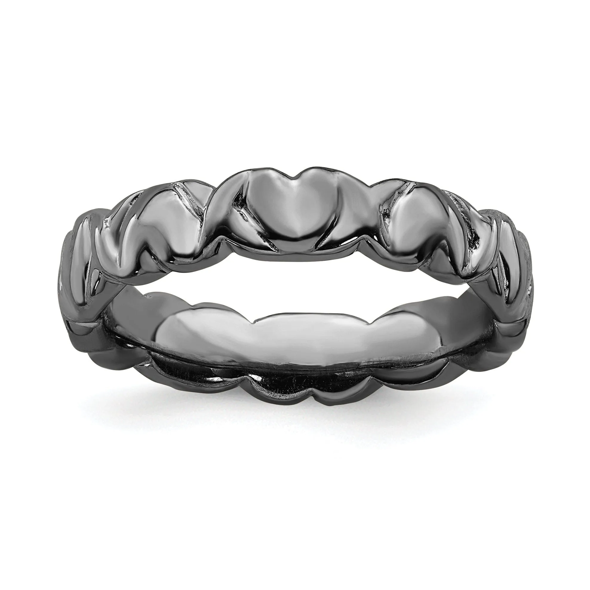 Sterling Silver Black-Plated Hearts Ring