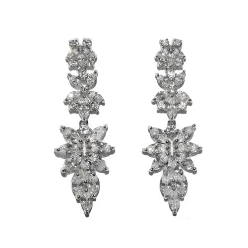 Stylish Creative Multi Floral Pattern CZ Dangle Brass Earrings