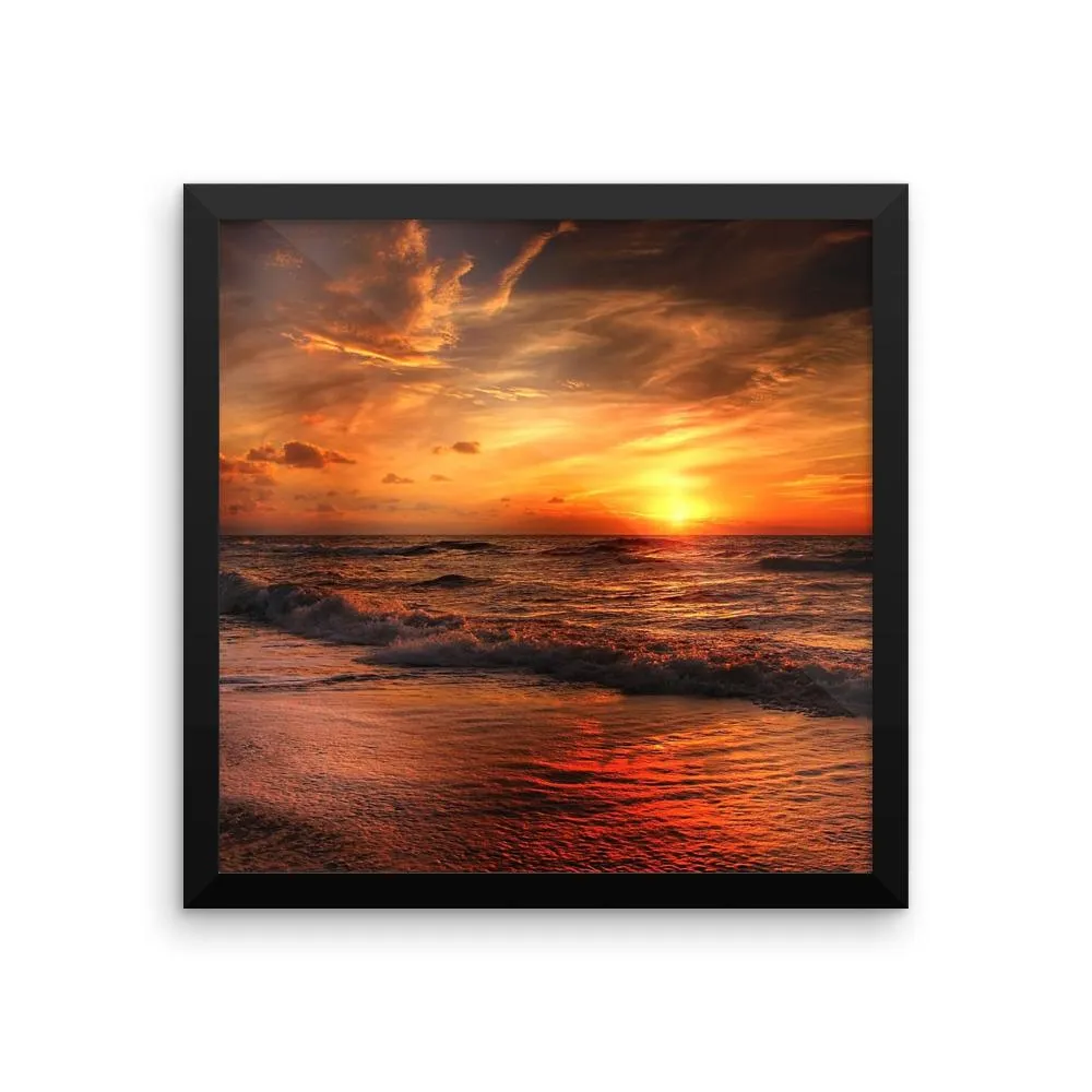 Sunset Waves Ocean Sea Framed Photo Poster Wall Art Decoration Decor For Bedroom Living Room