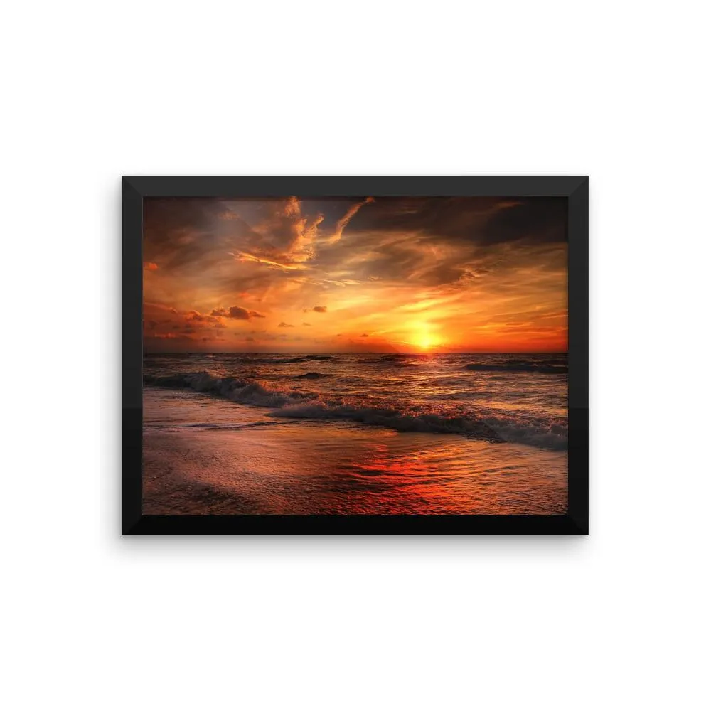 Sunset Waves Ocean Sea Framed Photo Poster Wall Art Decoration Decor For Bedroom Living Room